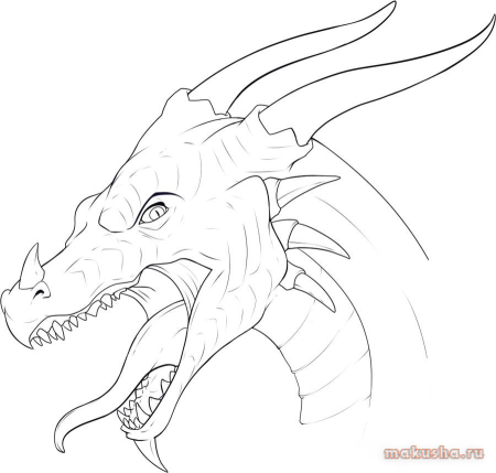 Голова дракона вид сбоку контур
