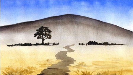 Простой пейзаж акварелью