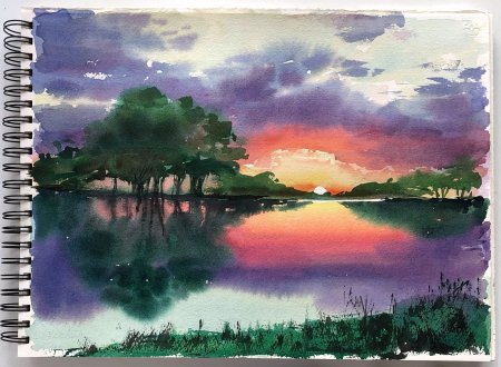 Пейзаж акварелью