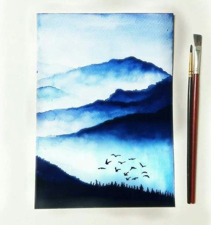 Мини пейзажи акварелью легкие