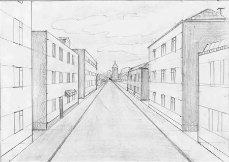 Зарисовка города линейная перспектива