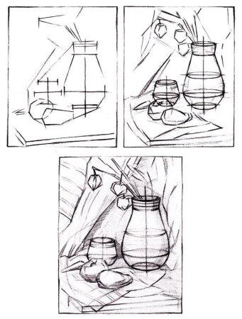 Линейно конструктивное построение натюрморта поэтапно