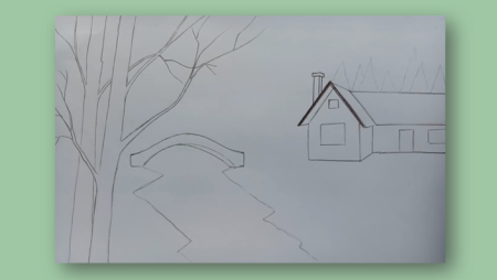 Зимнее утро рисунок карандашом