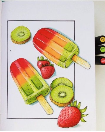 Фрукты скетч маркерами