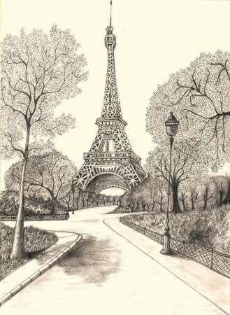 Париж рисунок карандашом