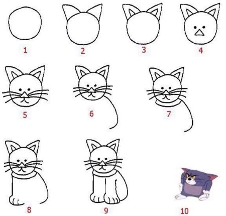 Кот поэтапно карандашом для начинающих