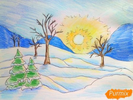 Рисунок на тему зимний вечер