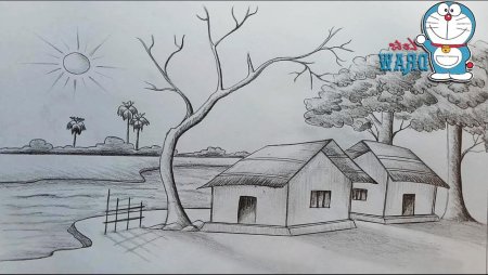 Пейзаж карандашом легкий