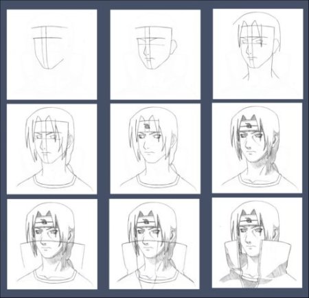 Рисунки карандашом аниме поэтапно Саске