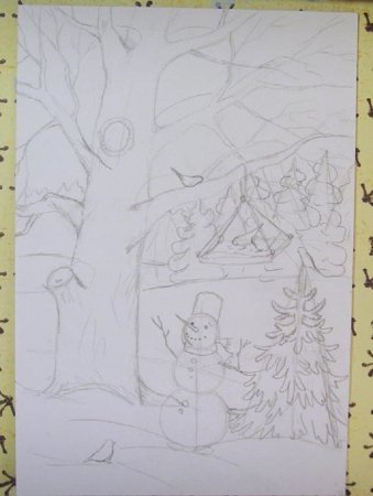 Зимний рисунок карандашом
