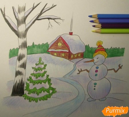 Рисунок на тему зимний лес