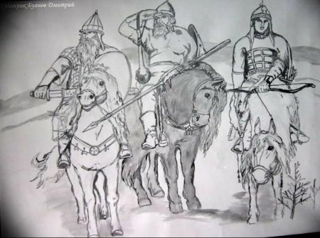 Картина три богатыря Васнецова рисунок