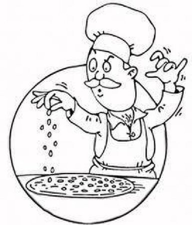 Раскраска повар с пиццей для детей