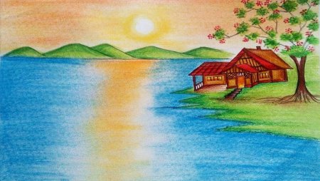 Пейзаж цветными карандашами