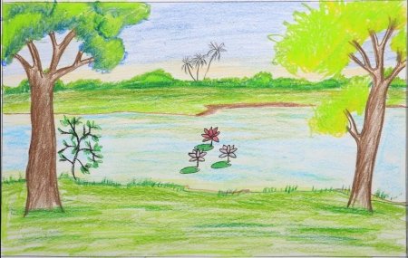 Пейзаж карандашом для детей