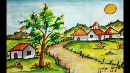 Деревня рисунок несложный