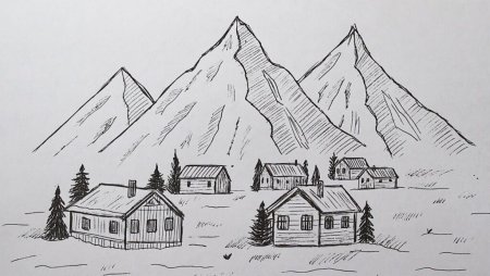 Деревня карандашом для срисовки