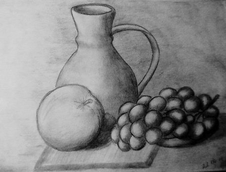 Натюрморт карандашом ваза и фрукты