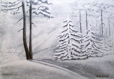 Рисование с детьми зимний лес