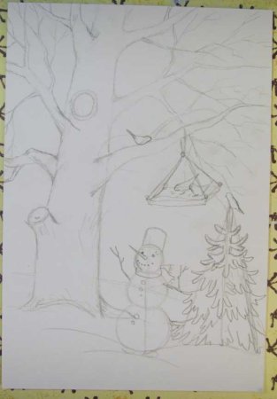 Рисование зимний лес