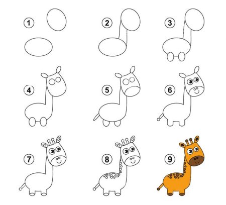 Схема рисования жирафа для детей