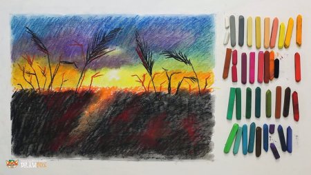 Рисунки восковыми мелками закат