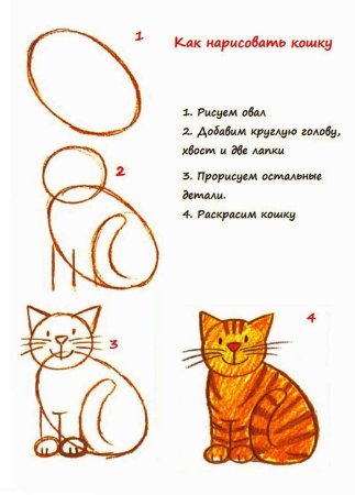 Поэтапное рисование кота для детей