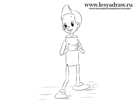 Буратино рисунок карандашом