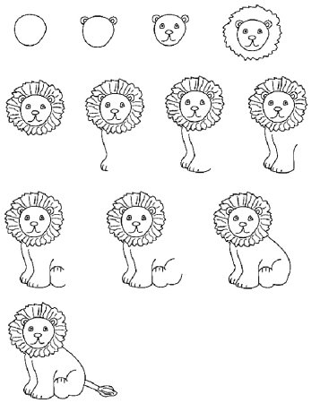 Пошагово рисовать Львенок