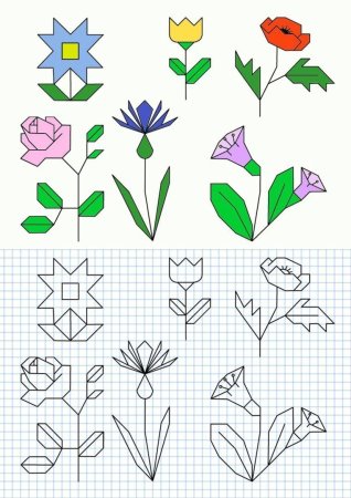 Рисование цветов по клеточкам