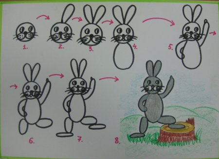 Поэтапное рисование зайца