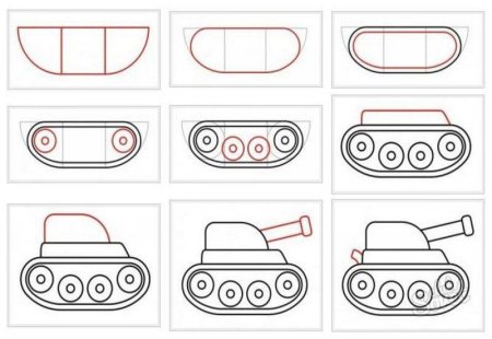 Танк спереди рисунок поэтапно