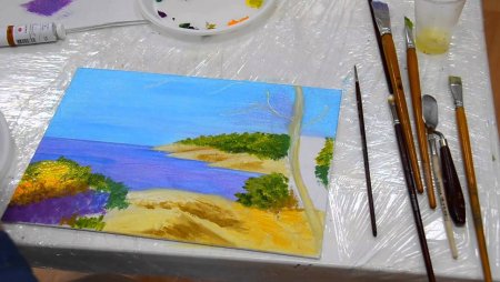 Закат гуашью