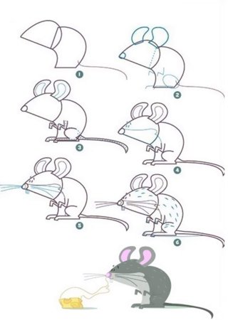 Рисунок мыши пошагово