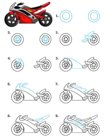 Мотоцикл рисунок карандашом для детей
