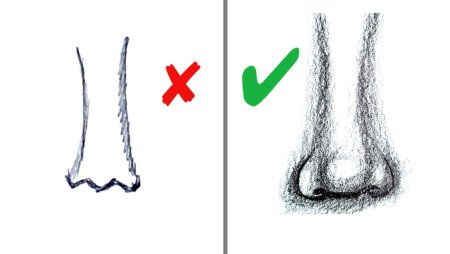 Нос рисунок карандашом для начинающих