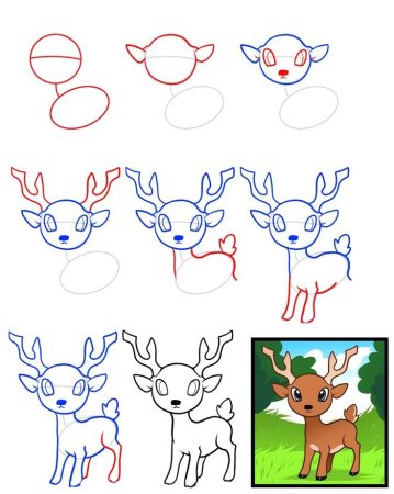 Поэтапное рисование оленя