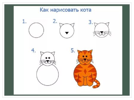 Этапы рисования кошки для дошкольников