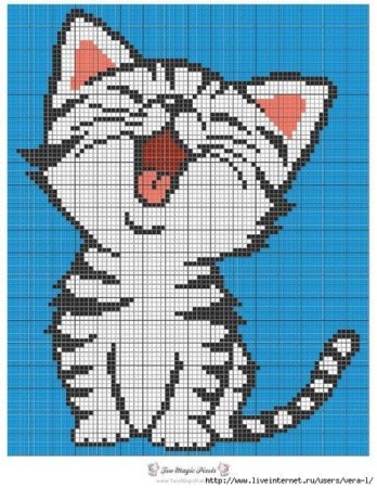 Вышивка на вязаном изделии котенок