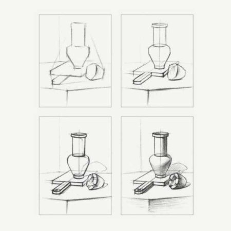 Поэтапное рисование натюрморта карандашом