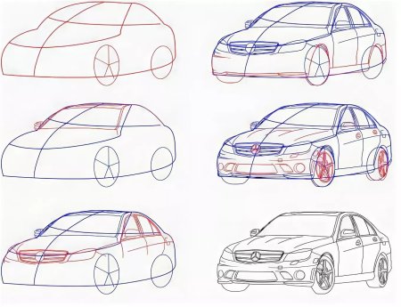 Мерседес рисунок поэтапно спереди