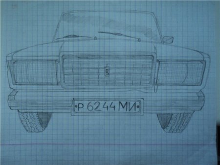 Рисунок ВАЗ 2106 спереди на клетчатом листе