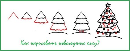 Схема поэтапного рисования ёлки
