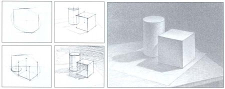 Рисование гипсовых геометрических тел.( Куб и цилиндр) . Карандаш. ДШИ.
