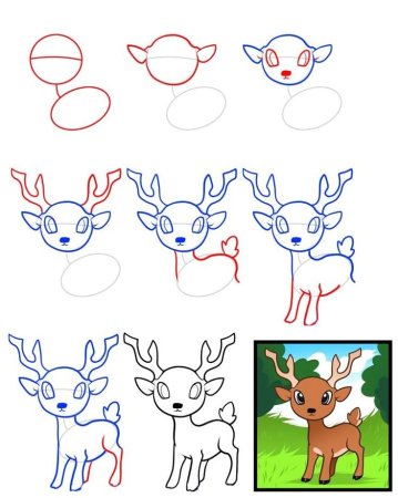 Поэтапное рисование оленя карандашом
