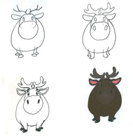 Поэтапный рисунок лося