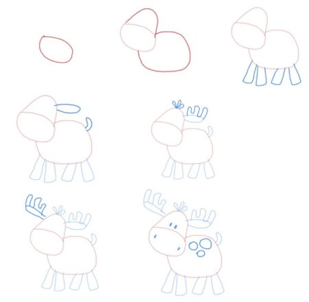 Поэтапное рисование лося для детей