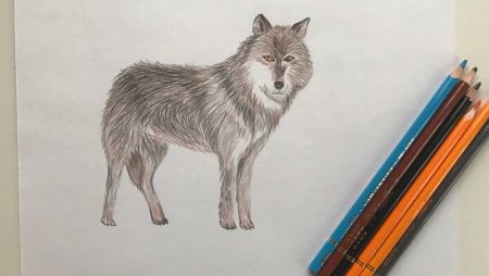Волк рисунок цветными карандашами