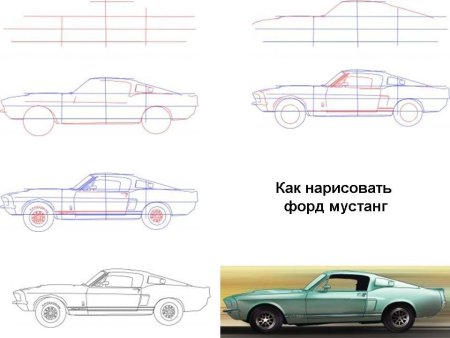 Форд Мустанг нарисовать поэтапно