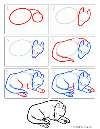 Поэтапное рисование морды волка